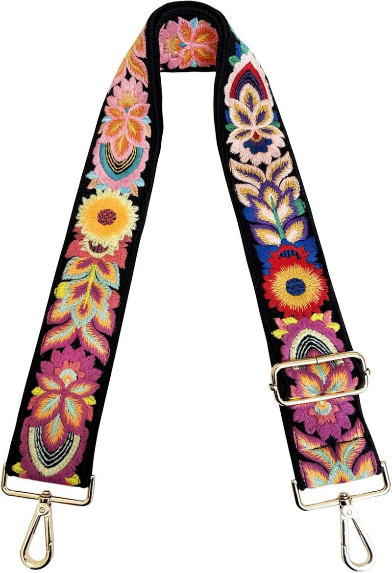 TCOMVEZ Embroidery Flower Purse Strap Replacement Crossbody for Handbags Women Guitar Strap 2 inch Wide Adjustable Bag Straps - Image 1